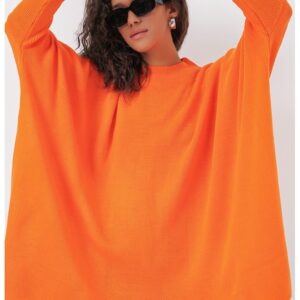 Pulover dama - HiCCUP - guler inalt - dungi - portocaliu - tricot -