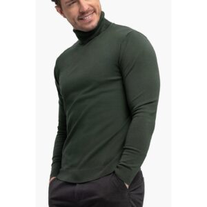 Pulover tricotat fin cu guler inalt - S-Max - Verde - Verde