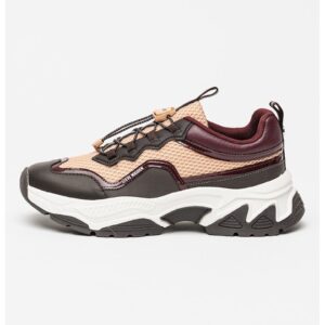 Pantofi sport de plasa cu garnituri de piele ecologica - Maro inchis/Roz somon/Violet pruna