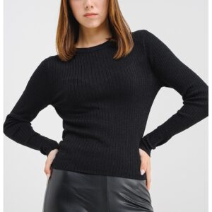 Pulover slim fit cu striatii si detalii stralucitoare - Negru melange