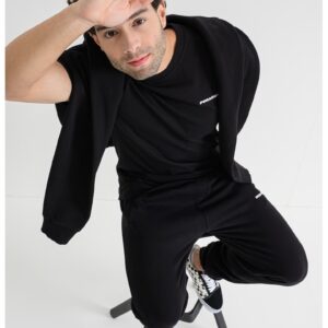 Tricou regular-fit cu logo discret - Negru/Alb optic
