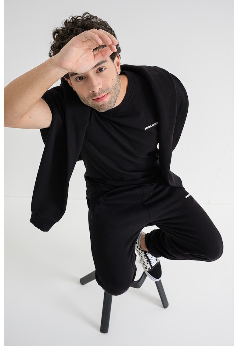 Tricou regular-fit cu logo discret - Negru/Alb optic