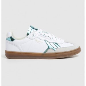 Pantofi sport din piele cu insertii din piele intoarsa - Alb/Verde/Gri deschis