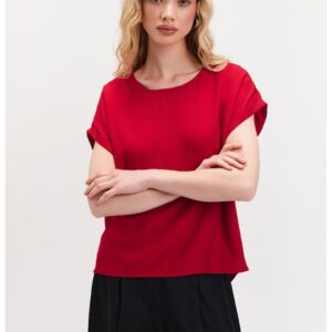 Tricou lejer cu decolteu rotund - Rosu vermillion