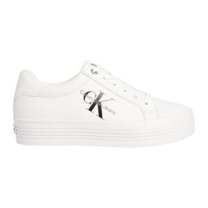 Pantofi sport din piele cu talpa flatform si imprimeu logo - Alb