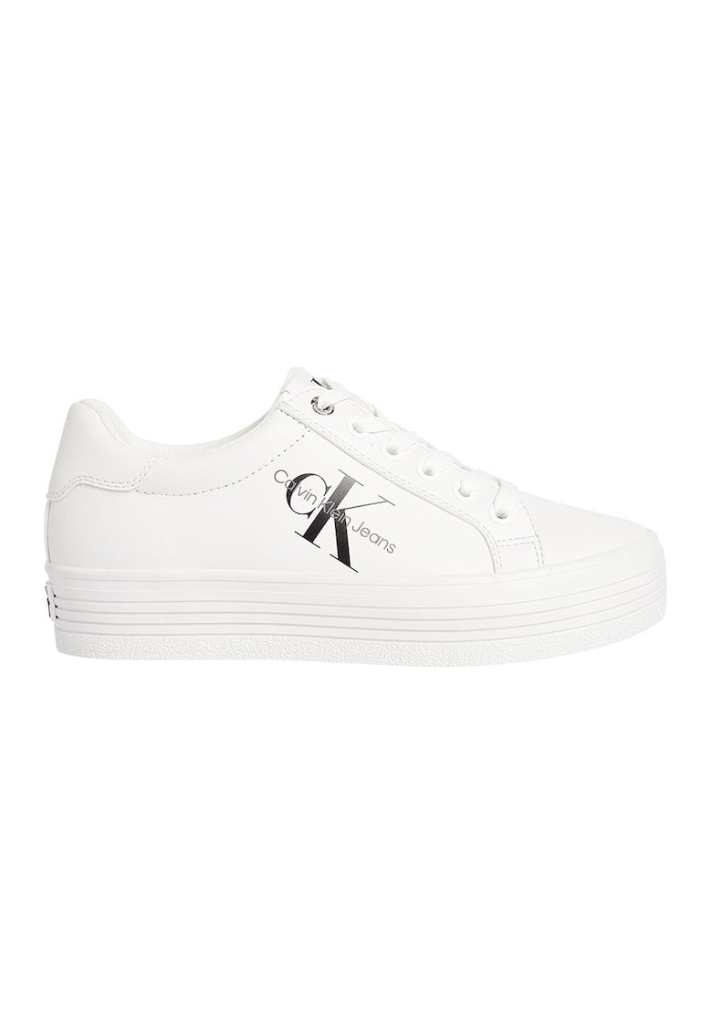 Pantofi sport din piele cu talpa flatform si imprimeu logo - Alb