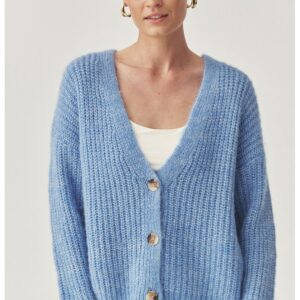 Cardigan tricotat din amestec de lana cu maneci cazute - Albastru pastel