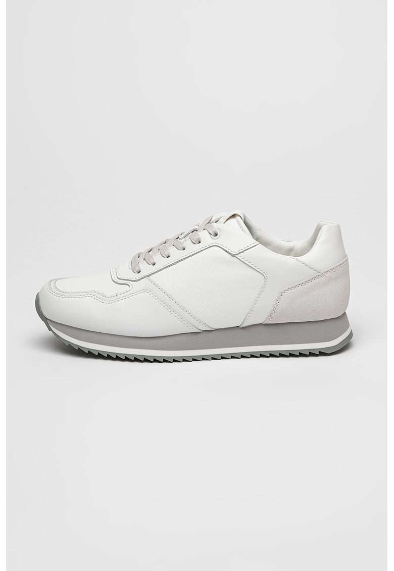 Pantofi sport din piele cu garnituri din piele intoarsa - Gri deschis/Alb murdar