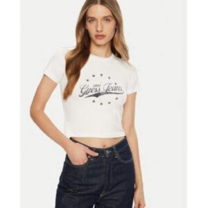 Tricou crop cu print logo. - Alb