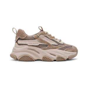 Pantofi sport Possession cu aspect masiv si insertii din plasa - Maro taupe/Maro deschis