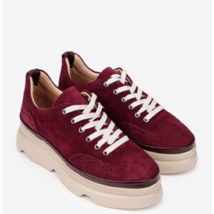 Pantofi dama burgundy din piele intoarsa