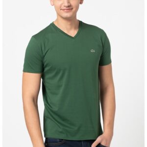 Tricou din bumbac cu decolteu in V - Verde aquamarin