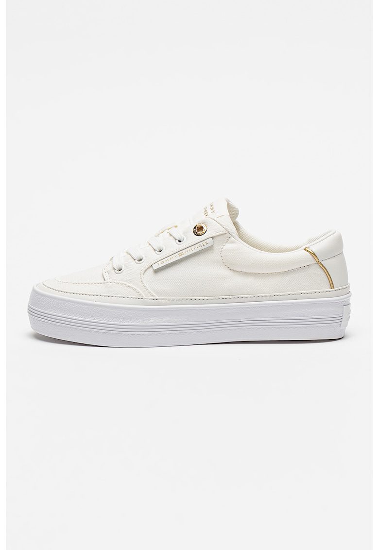 Pantofi sport low-cut cu talpa flatform - Auriu/Alb optic/Alb murdar
