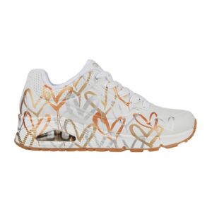 Pantofi sport de piele ecologica Uno-Metallic Love - Alb/Auriu/Argintiu