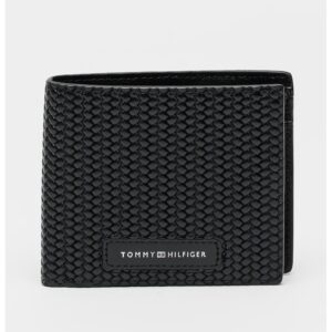 Portofel pliabil din piele cu aspect texturat - Negru
