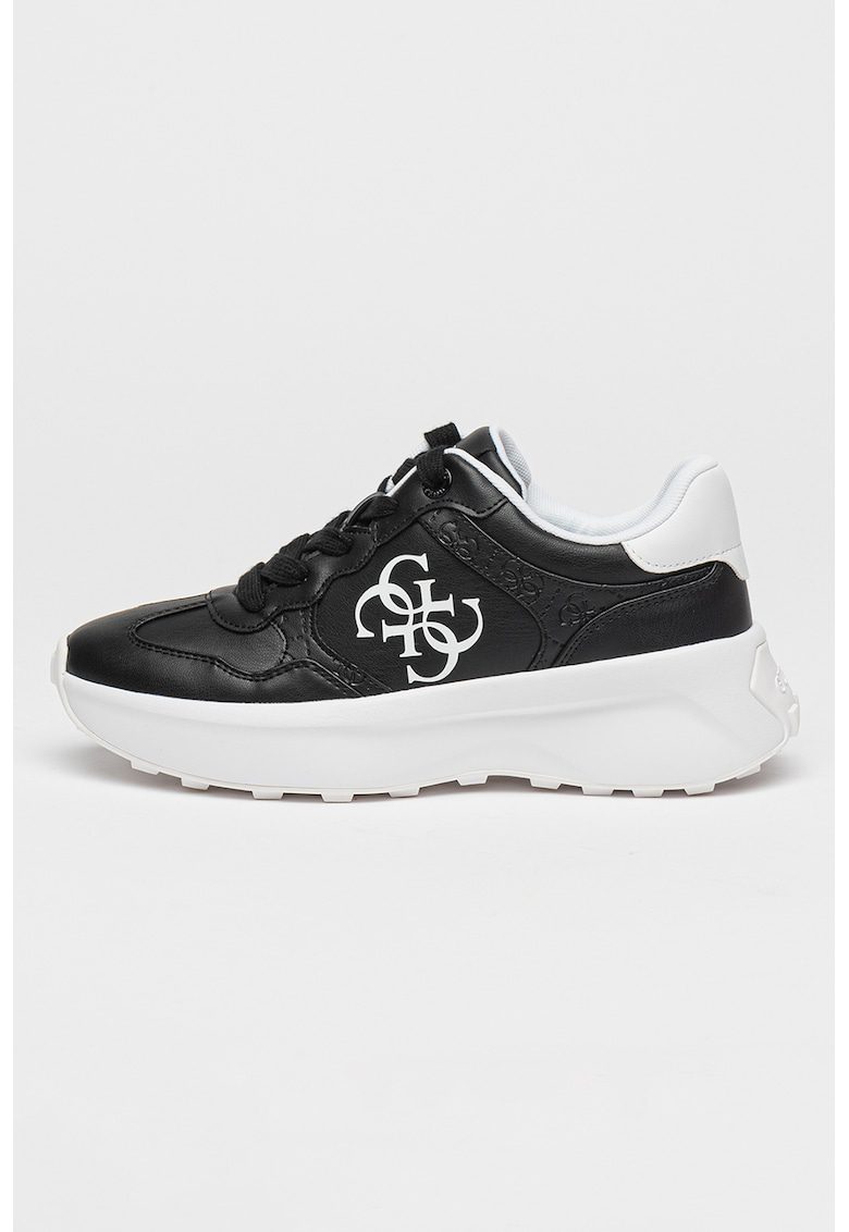 Pantofi sport de piele ecologica cu logo - Alb/Negru
