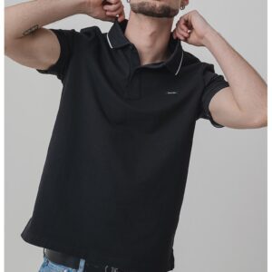 Tricou polo din amestec de bumbac organic cu logo discret - Alb/Negru