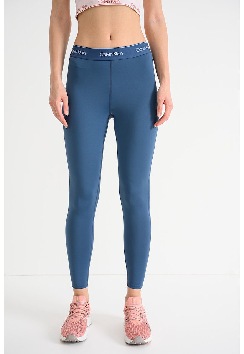 Colanti crop cu logo - pentru fitness - Albastru