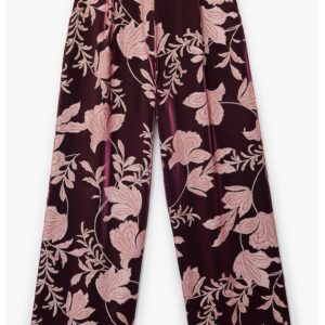 Pantaloni drepti cu model floral - Visiniu/Roz