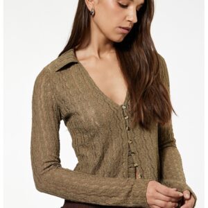 Cardigan crop cu nasturi - Maro nisip