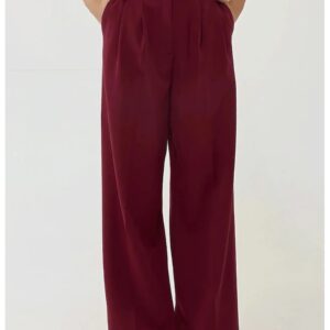 Pantaloni dama - palazzo - talie inalta - rosu - bumbac