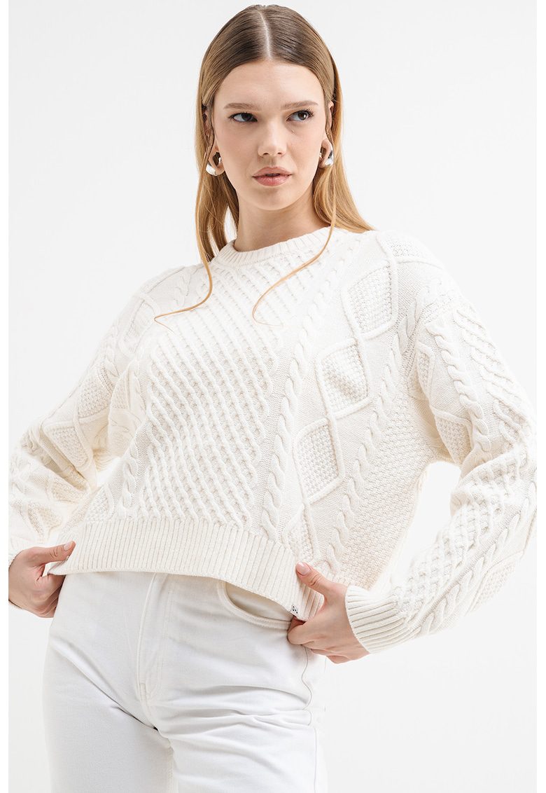 Pulover din amestec de lana cu model torsade - Alb