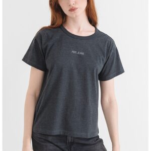 Tricou de bumbac cu decolteu la baza gatului - Gri inchis melange