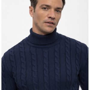 Pulover cu guler inalt si model torsade - Bleumarin