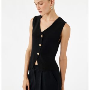 Vesta crop cu nasturi contrastanti - Negru
