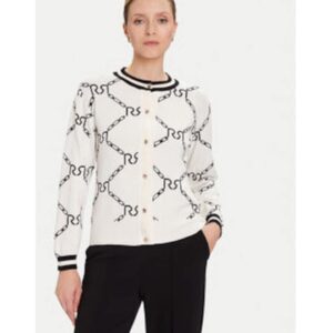 Cardigan dama - Alb - 52% viscoza - 26% poliester - 22% poliamida - Alb/Negru