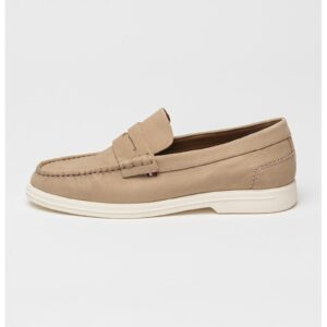 Pantofi loafer din piele intoarsa cu varf rotund - Maro nisip