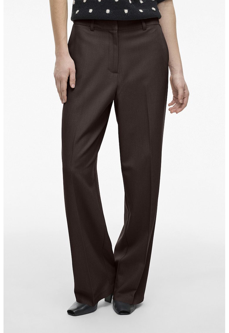 Pantaloni drepti cu talie inalta - Maro inchis