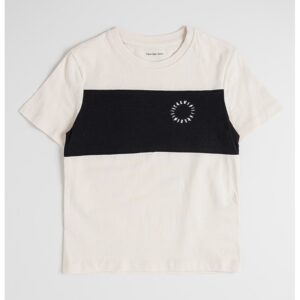 Tricou de bumbac cu decolteu la baza gatului - Negru/Bej deschis