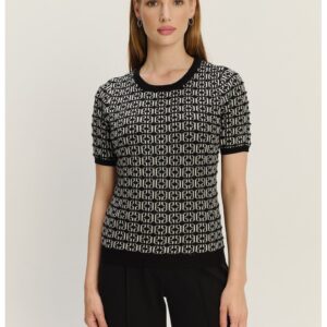 Pulover cu imprimeu grafic - Alb fildes/Negru