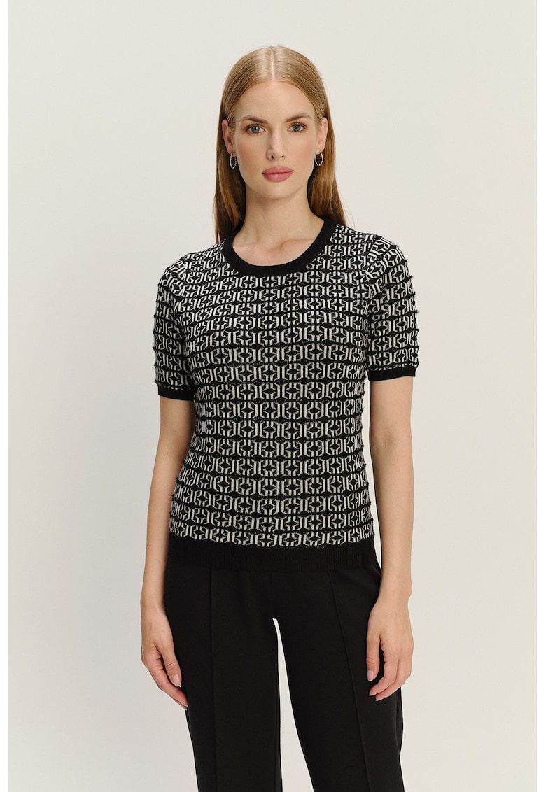 Pulover cu imprimeu grafic - Alb fildes/Negru