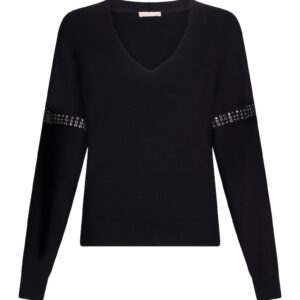 Pulover cu decolteu in V si aplicatie - Negru
