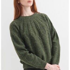 Pulover tricotat cu decolteu l abaza gatului - Verde feriga