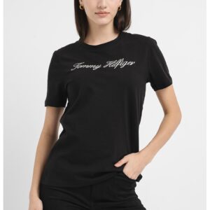 Tricou de bumbac organic cu broderie logo - Alb/Negru