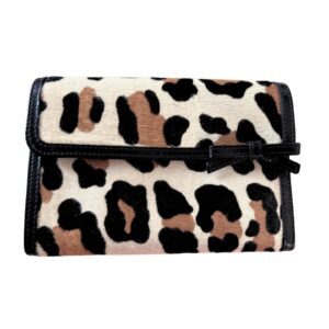 Portofel dama  piele naturala - model vintage - animal print - maro - 15x11x2.5cm