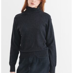 Pulover din amestec de lana si casmir - cu guler inalt - Gri inchis melange