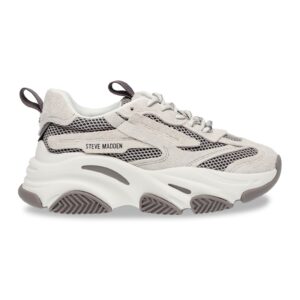 Pantofi sport cu insertii de plasa Possession-E - Alb fildes/Gri inchis