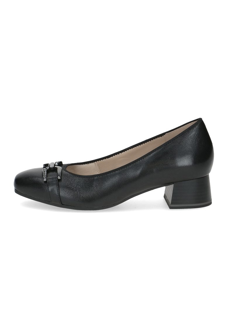 Pantofi din piele cu toc kitten si varf patrat - Negru