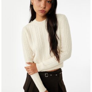 Pulover crop cu decolteu la baza gatului - Bej deschis