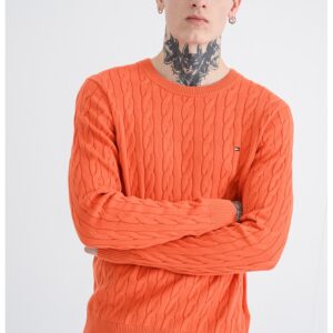 Pulover din bumbac organic cu model torsade - Portocaliu