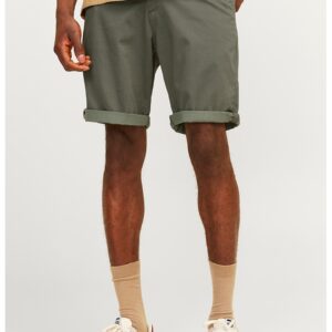 Pantaloni chino scurti cu model uni - Verde inchis