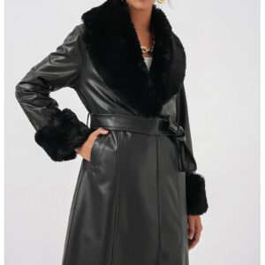 Palton dama - HiCCUP - Piele ecologica - Negru