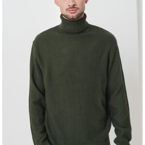 Pulover cu guler inalt si model uni - Verde aquamarin