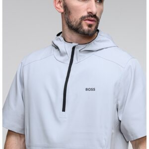 Tricou cu gluga si fenta cu fermoar - Gri deschis