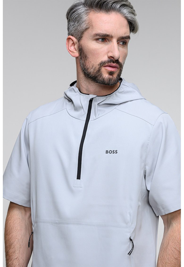 Tricou cu gluga si fenta cu fermoar - Gri deschis
