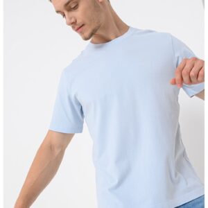 Tricou din bumbac cu decolteu la baza gatului - Albastru deschis